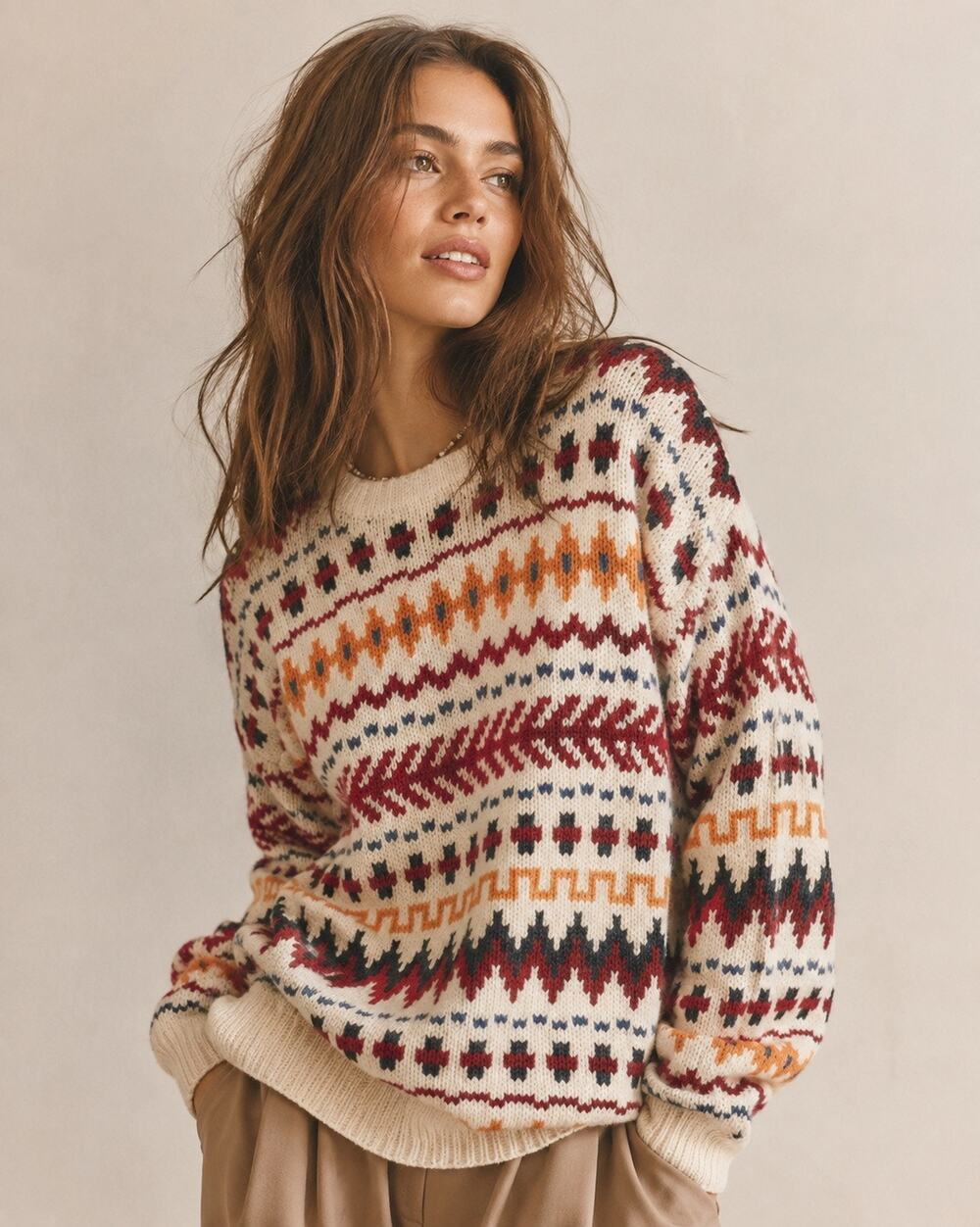 VINTAGE hand knit cable knit patterned sweater